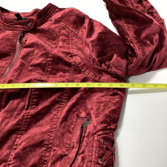 Torrid Red Velvet Jacket Velour Jacket Zip Front Laced Sides Laced Cuffs 2X - Picture 12 of 14